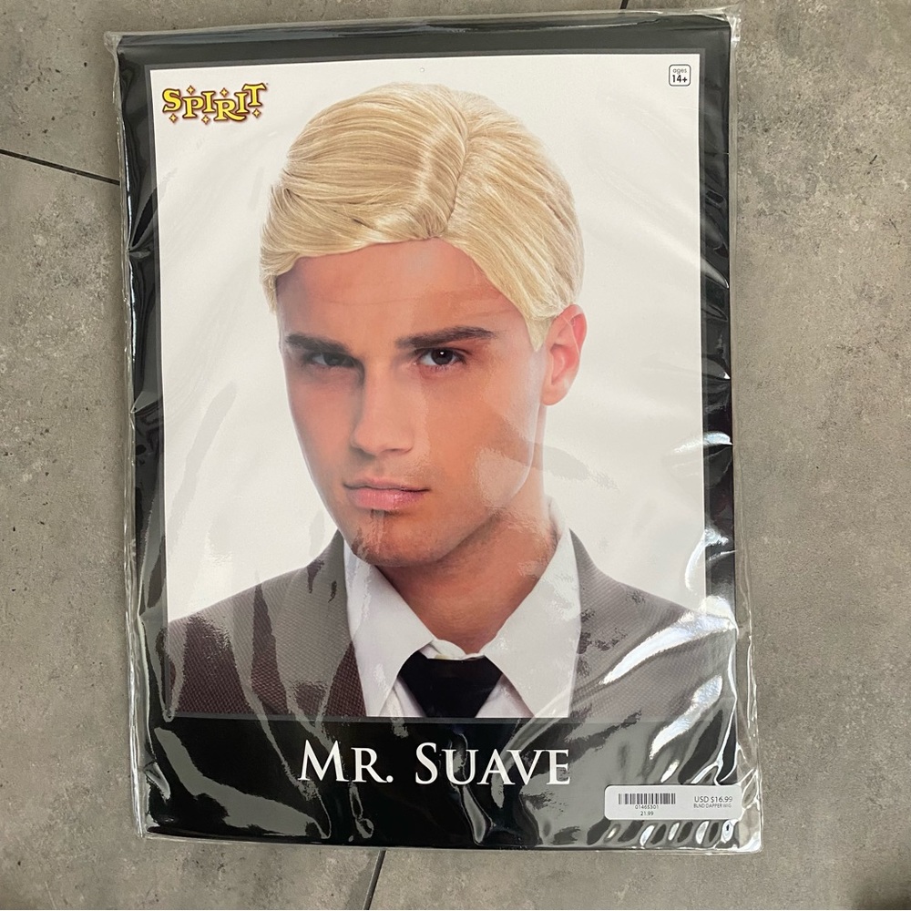 NEW spirit Halloween mens mr suave short blonde wig